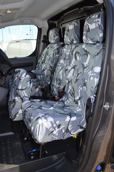 Vauxhall Vivaro 2019+ Seat Covers Grey Camouflage / With Worktray Scutes Ltd