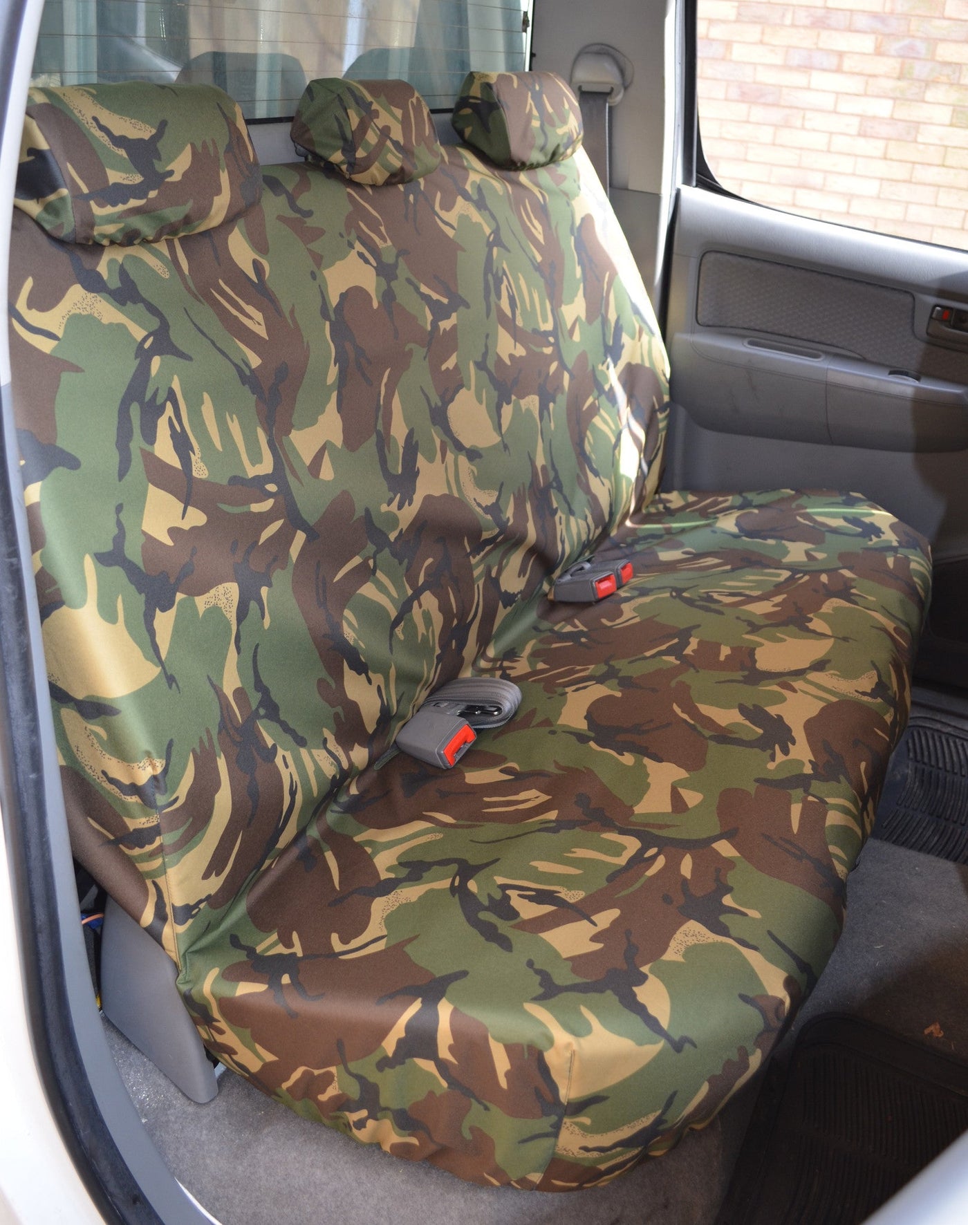 Toyota Hilux 2005 - 2016 Seat Covers Front &amp; Double Cab Rear / Green Camouflage Scutes Ltd
