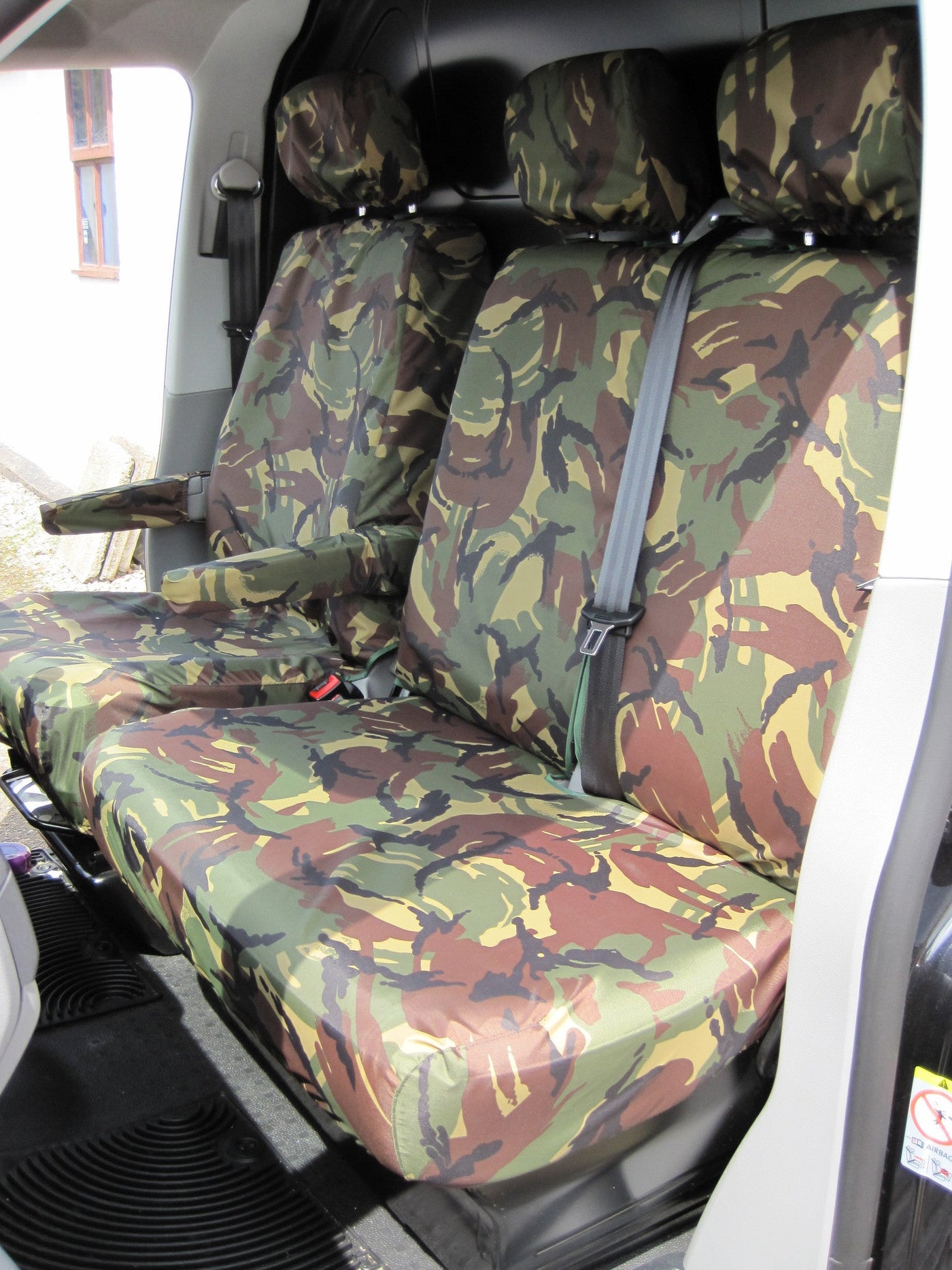 VW Volkswagen Transporter T5 2003-2009 Front Seat Covers Green Camouflage / Driver's Seat &amp; Double Passenger / With Armrests Scutes Ltd