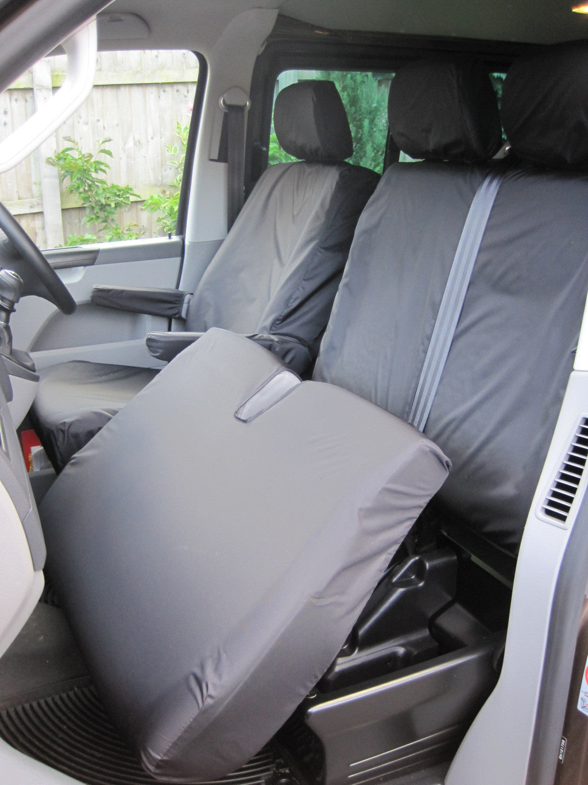 VW Volkswagen Transporter T5 2003-2009 Front Seat Covers Black / Driver's Seat &amp; Double Passenger / With Armrests Scutes Ltd