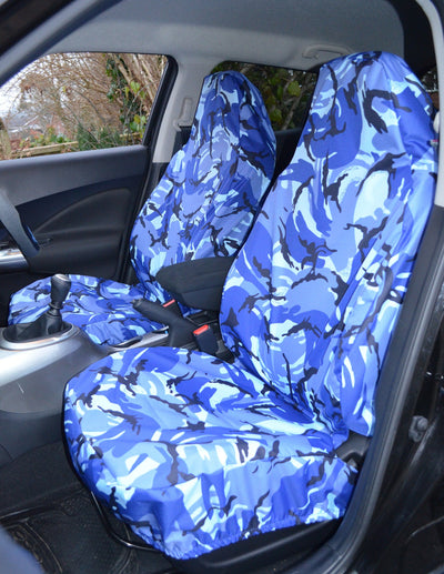 Front Pair of Airbag Compatible Car &amp; Van Seat Covers Blue Camo Scutes Ltd