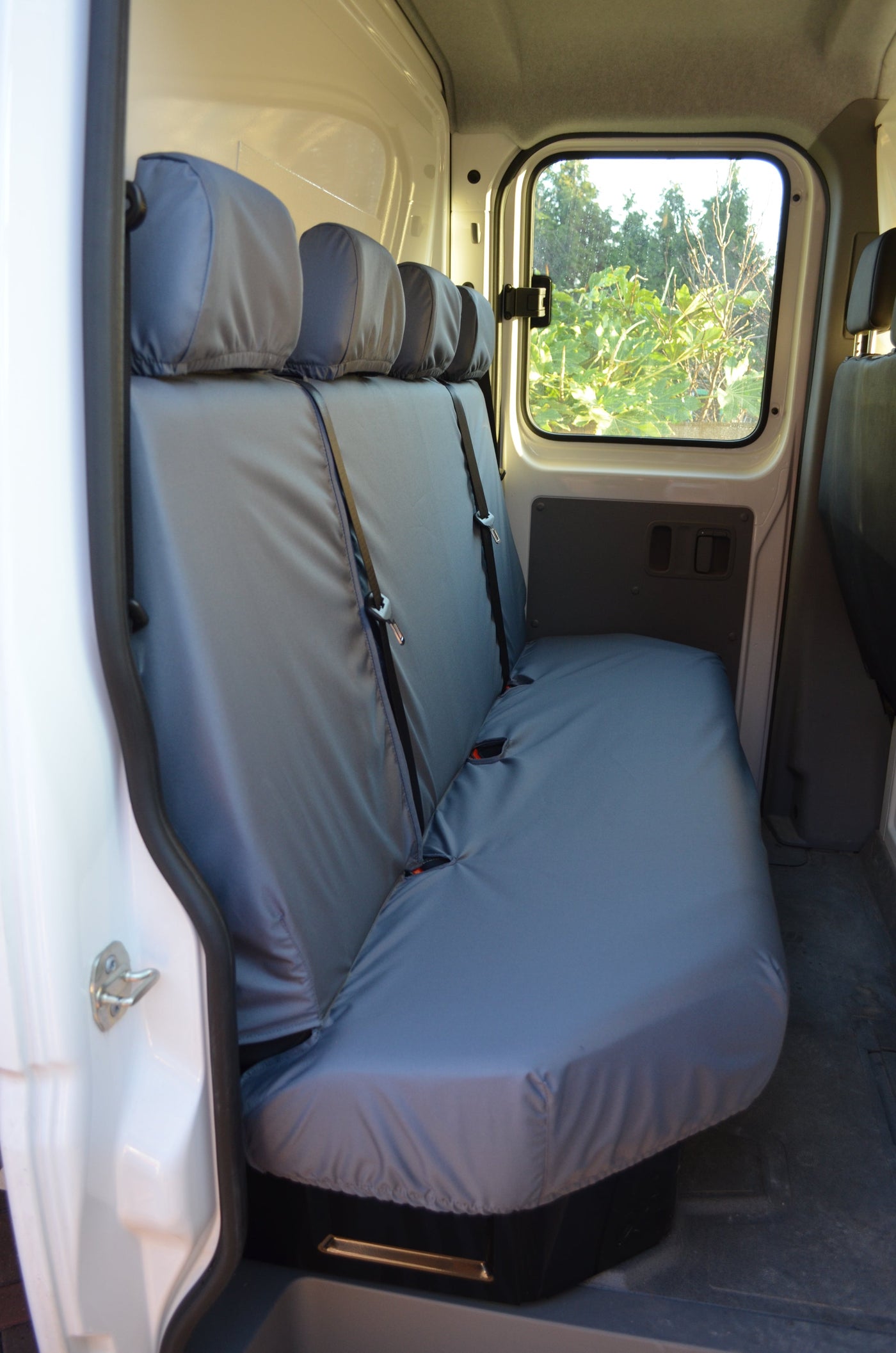 VW Crafter 2010 - 2017 Van Tailored &amp; Waterproof Seat Covers Grey / Rear Quad Scutes Ltd