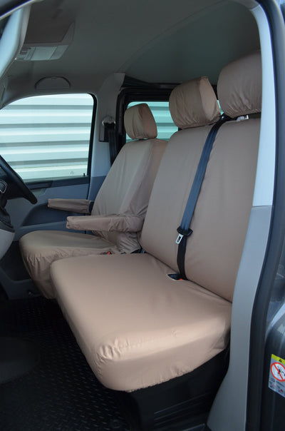 VW Volkswagen Transporter T5 2003-2009 Front Seat Covers Beige / Driver's Seat &amp; Double Passenger / With Armrests Scutes Ltd