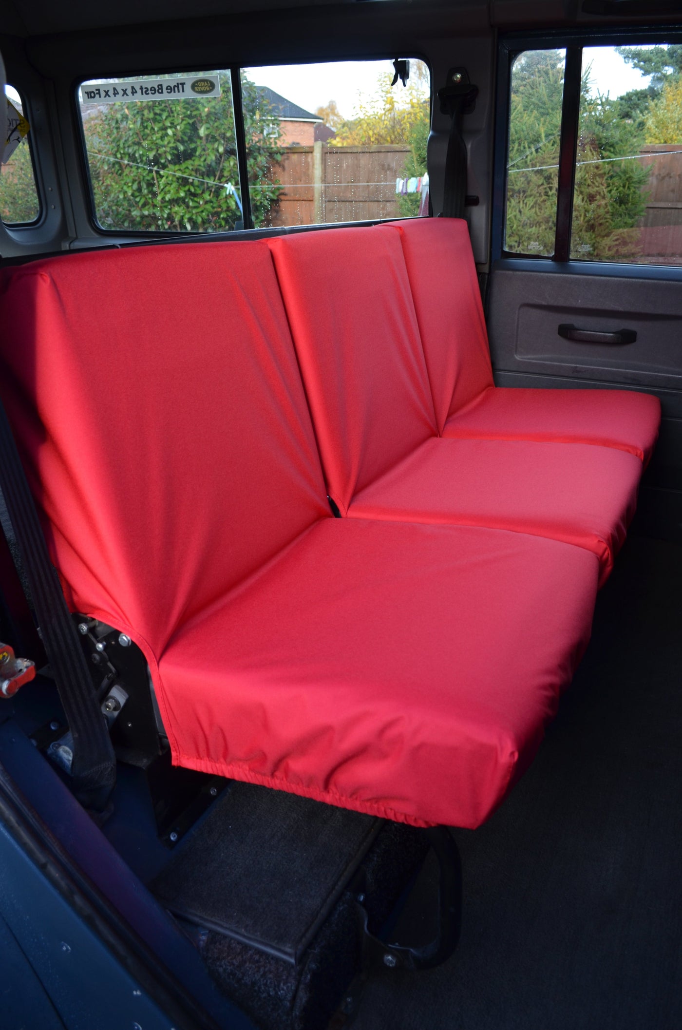 Land Rover Defender 1983 - 2007 Rear Seat Covers 2nd Row 3 Singles / Red Scutes Ltd