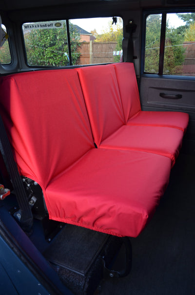 Land Rover Defender 1983 - 2007 Rear Seat Covers 2nd Row 3 Singles / Red Scutes Ltd