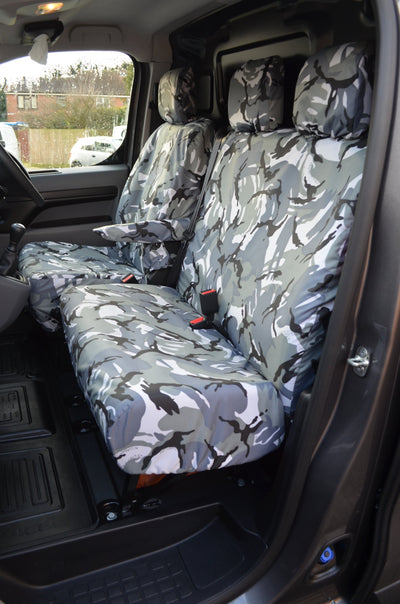 Vauxhall Vivaro 2019+ Seat Covers Grey Camouflage / NO Worktray Scutes Ltd
