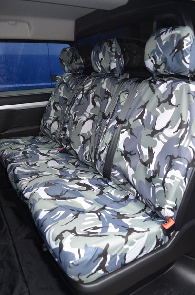 Peugeot Expert 2016+ Crew Cab Rear Tailored Seat Cover Grey Camouflage Scutes Ltd