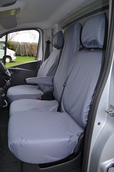 Renault Trafic Van 2014 Onwards Tailored Front Seat Covers Grey / Folding Middle Seat &amp; Underseat Storage Scutes Ltd