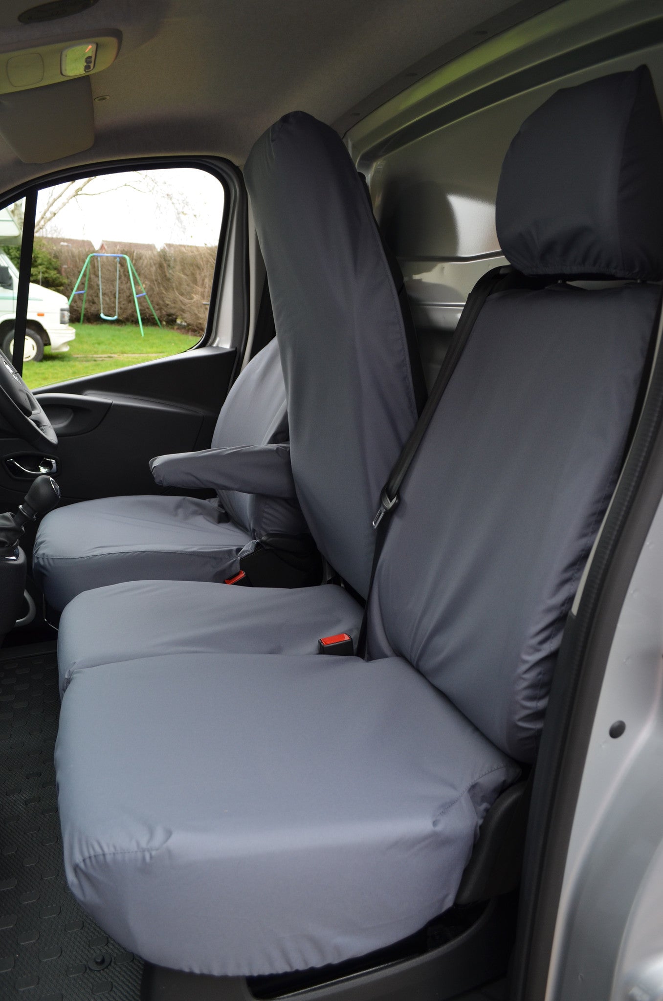Fiat Talento 2016+ Waterproof and Tailored Front Seat Covers Grey / Folding Middle Seat &amp; Underseat Storage Scutes Ltd