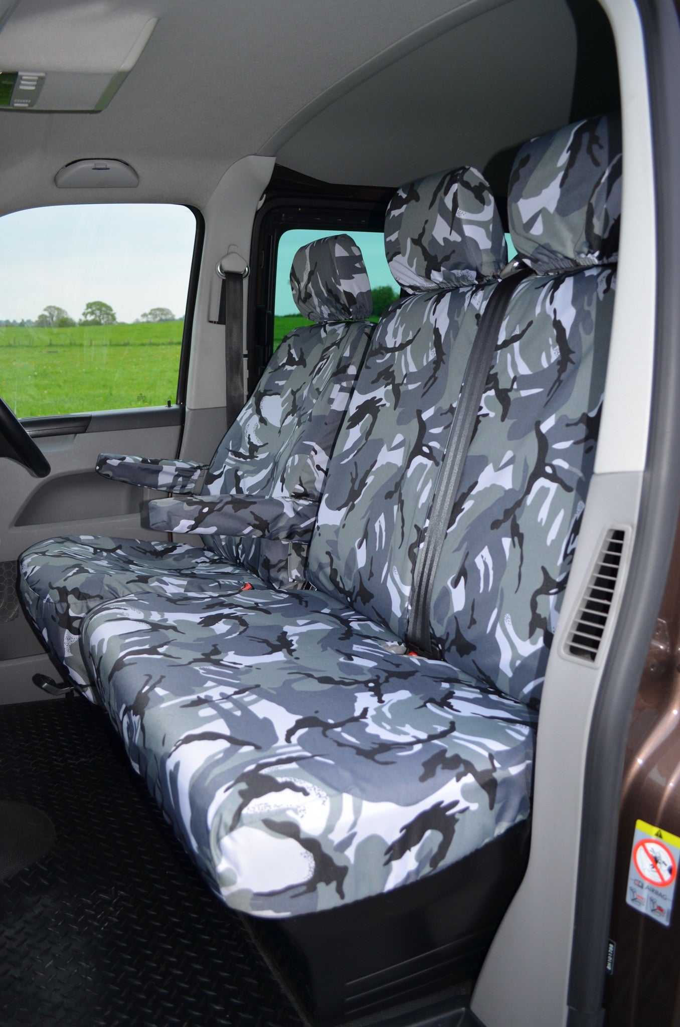 VW Volkswagen Transporter T5 2010 - 2015 Front Seat Covers Urban Camouflage / Driver's &amp; Double Passenger / With Armrests Scutes Ltd