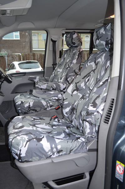 VW Volkswagen Transporter T5 2003-2009 Front Seat Covers Urban Camouflage / Driver's Seat &amp; Single Passenger / With Armrests Scutes Ltd