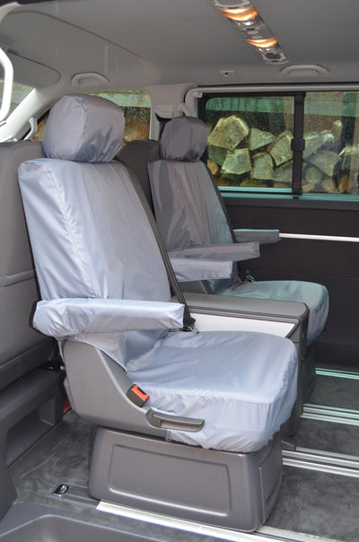 VW Volkswagen T6 Caravelle 2015+ Tailored Seat Covers Rear Pair of Singles / Grey Scutes Ltd