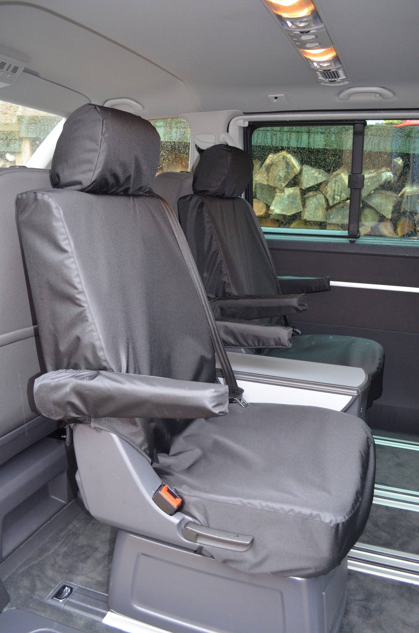 VW Volkswagen T6 Caravelle 2015+ Tailored Seat Covers Rear Pair of Singles / Black Scutes Ltd