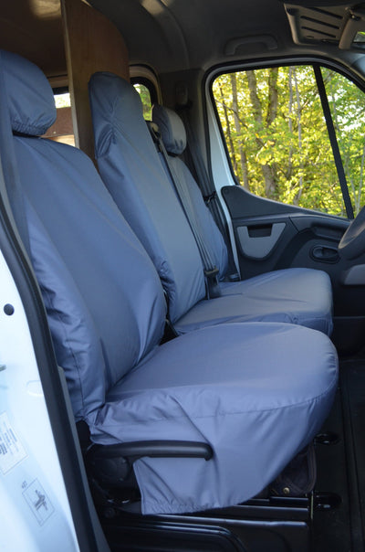 Renault Master Van 2010 Onwards Tailored Front Seat Covers Grey / Folding Middle Seat - 1 Piece Bench Scutes Ltd