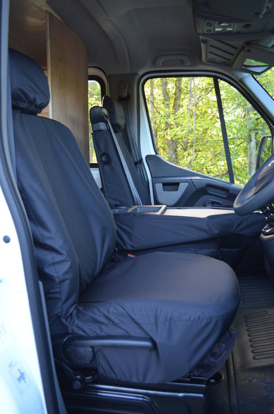 Vauxhall Movano Van 2010 Onwards Tailored Front Seat Covers Black / Folding Middle Seat - 1 Piece Bench Scutes Ltd