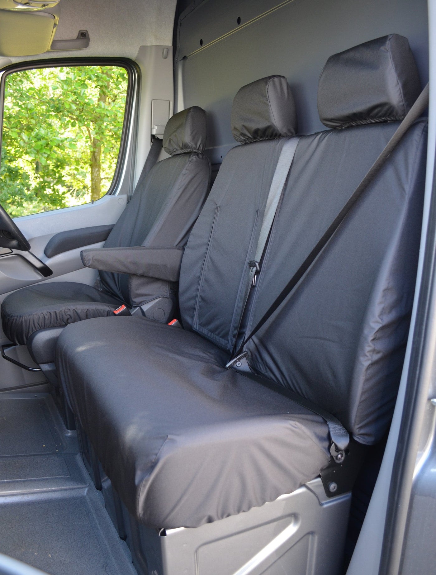 Mercedes Sprinter 2010 - 2018 Van Tailored &amp; Waterproof Seat Covers Black / Front Scutes Ltd