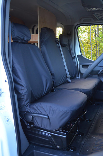 Renault Master Van 2010 Onwards Tailored Front Seat Covers Black / Folding Middle Seat - 1 Piece Bench Scutes Ltd