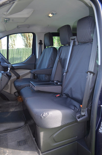 Ford Transit Custom 2013 Onwards Tailored Front Seat Covers Black / Driver's &amp; Double Passenger WITH Worktray Scutes Ltd
