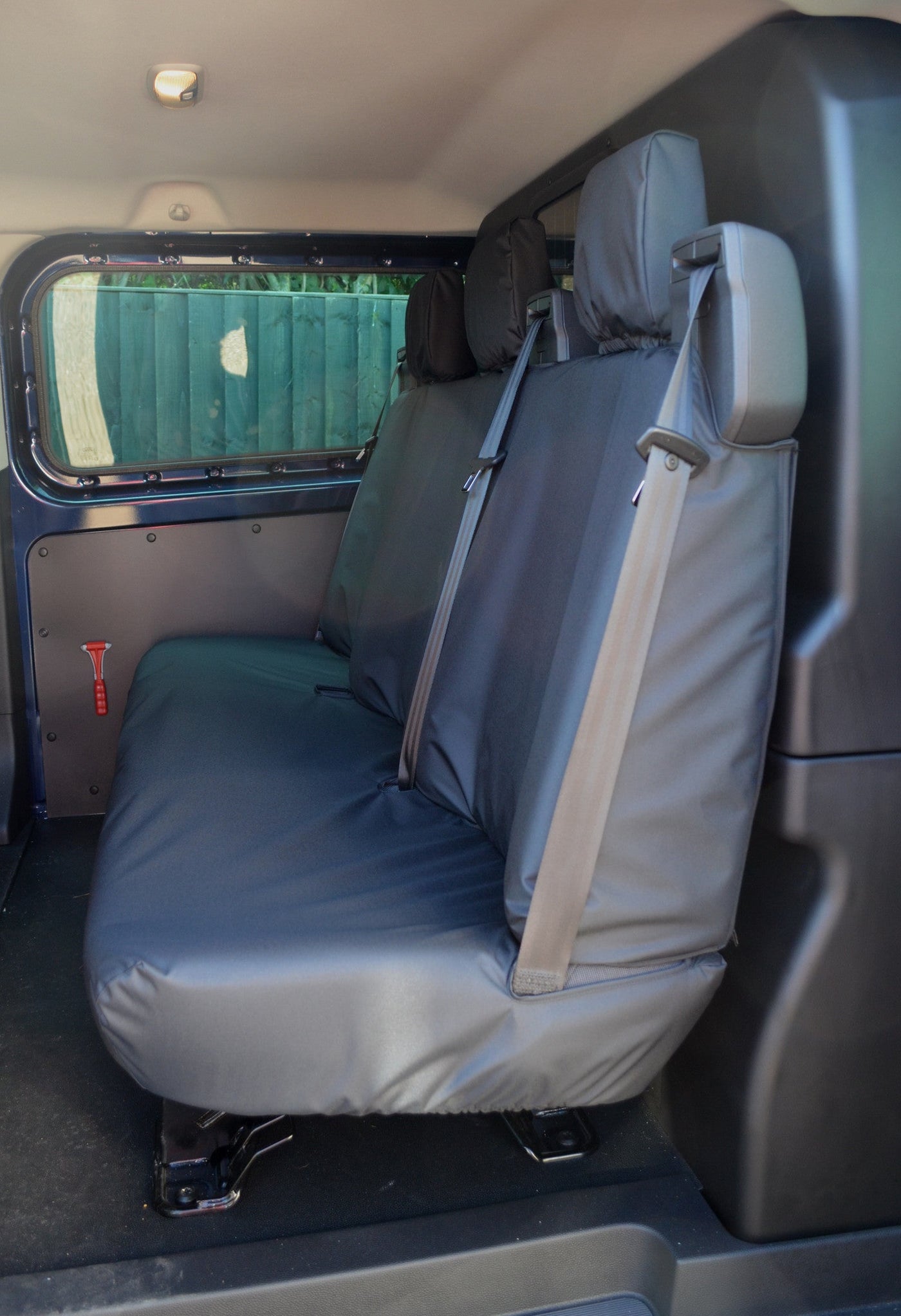Ford Transit Custom 2013+ Tailored &amp; Waterproof Rear 3-Seater Bench Seat Cover Black Scutes Ltd