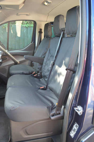 Ford Transit Van 2014 Onwards Tailored Front Seat Covers Black / Driver's Seat &amp; Double Passenger WITH Worktray Scutes Ltd