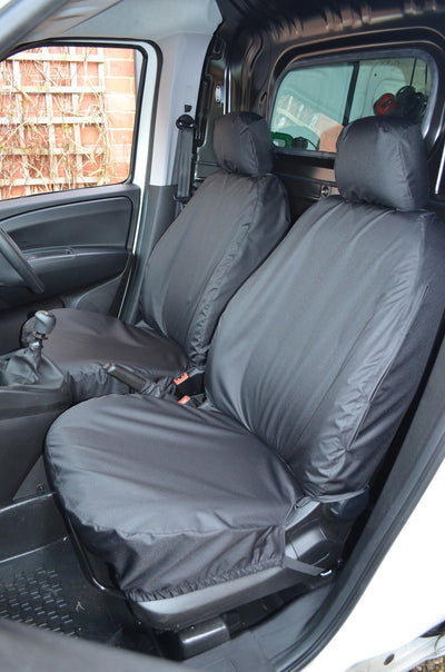Fiat Doblo Van 2010+ Tailored Seat Covers Black / Front Pair Scutes Ltd