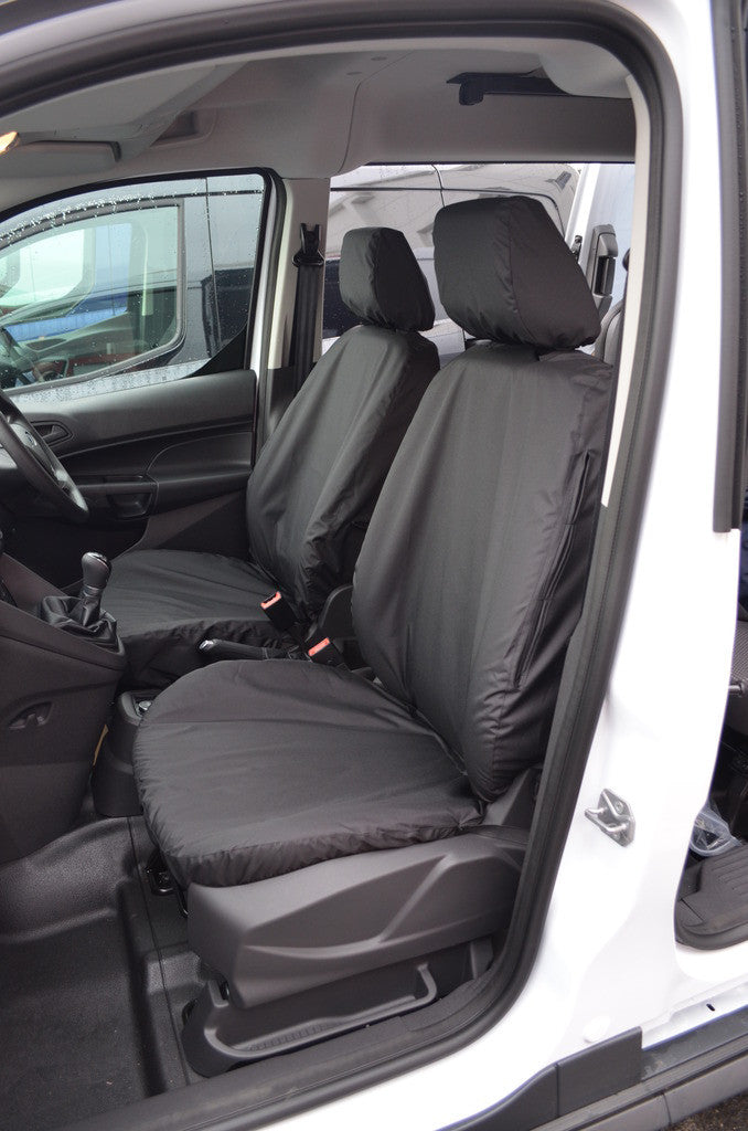 Ford Transit Connect Tourneo 2014 - 2018 Tailored Seat Covers Front Pair NO Armrests / Black Scutes Ltd
