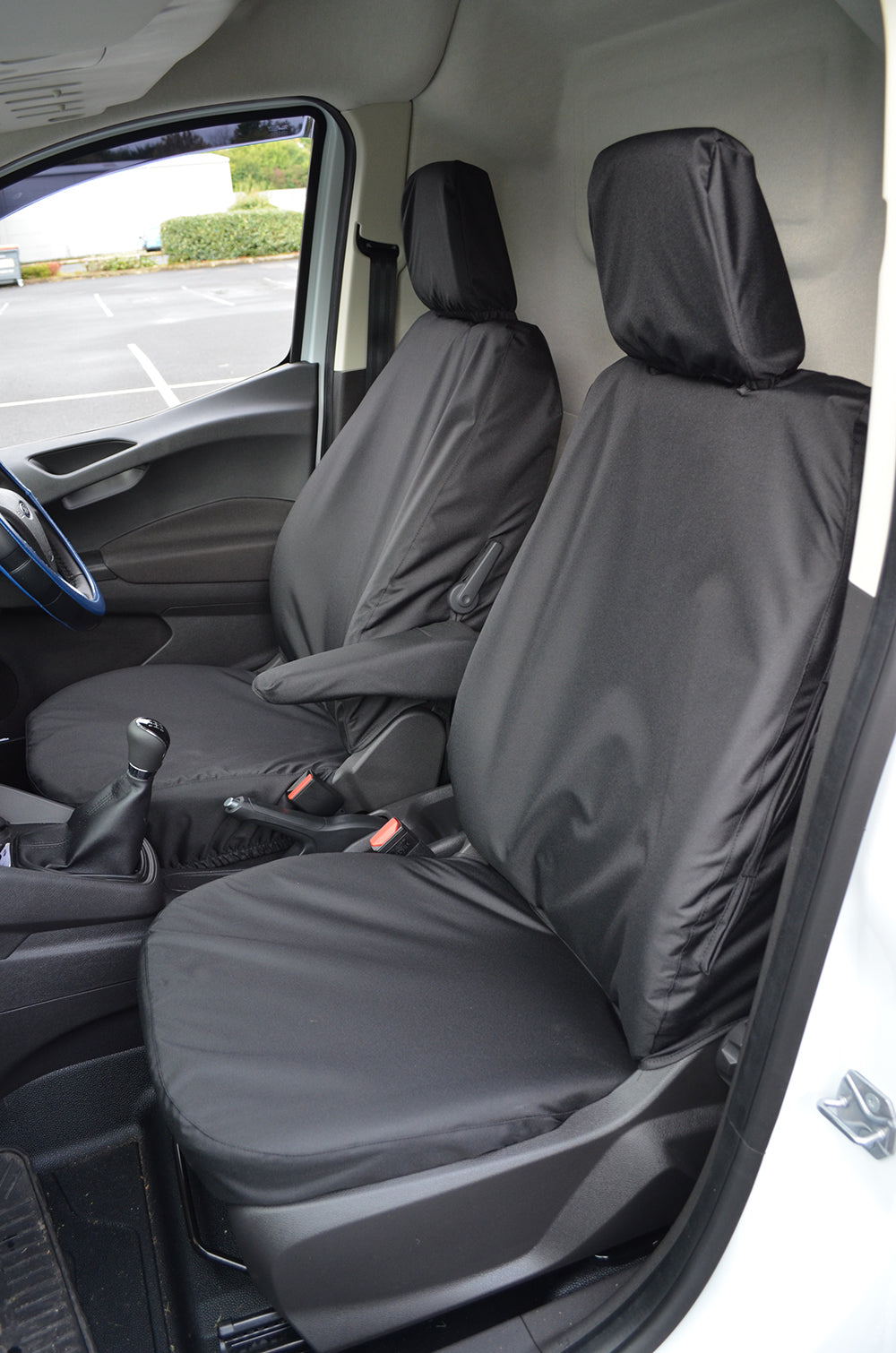 Ford Transit Courier 2014+ Tailored Waterproof Seat Covers Driver's Seat and Non-Folding Passenger Seat / Black Scutes Ltd