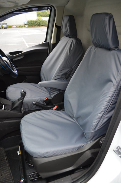 Ford Transit Courier 2014+ Tailored Waterproof Seat Covers Driver's Seat and Non-Folding Passenger Seat / Grey Scutes Ltd