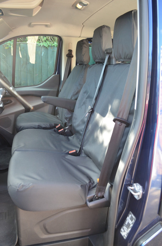Ford Transit Custom 2013 Onwards Tailored Front Seat Covers Black / Driver's &amp; Double Passenger NO Worktray Scutes Ltd