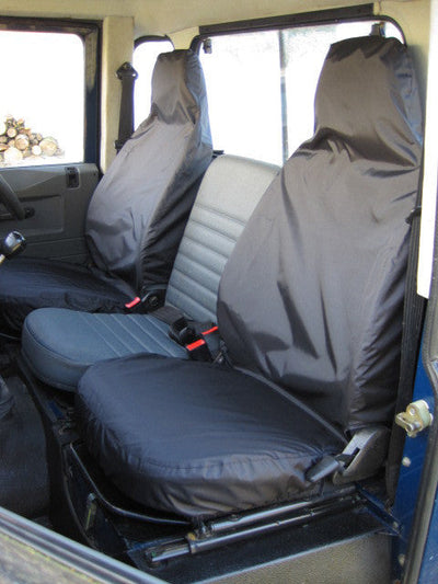Land Rover Defender 1983 - 2007 Front Seat Covers Front Pair / Black Scutes Ltd