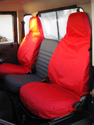 Land Rover Defender 1983 - 2007 Front Seat Covers Front Pair / Red Scutes Ltd