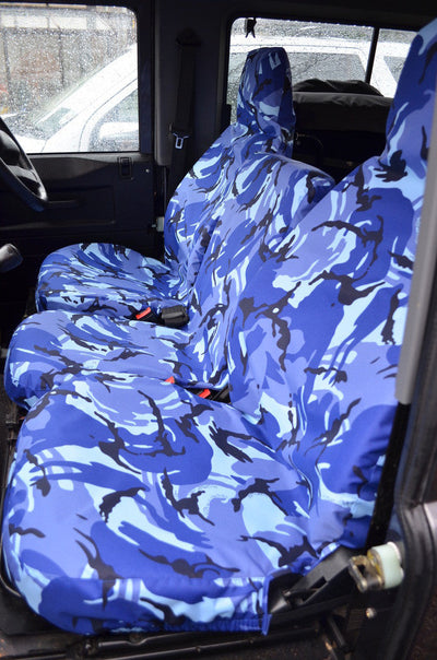 Land Rover Defender 1983 - 2007 Front Seat Covers 3 Front Seats / Blue Camouflage Scutes Ltd