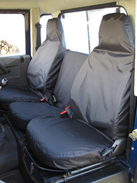 Land Rover Defender 1983 - 2007 Front Seat Covers 3 Front Seats / Black Scutes Ltd