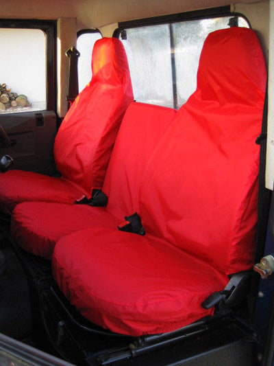 Land Rover Defender 1983 - 2007 Front Seat Covers 3 Front Seats / Red Scutes Ltd