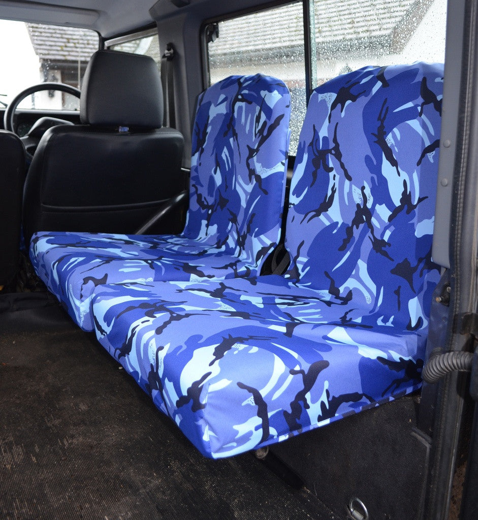 Land Rover Defender 1983 - 2007 Rear Seat Covers Set of 2 Dicky Seats / Blue Camouflage Scutes Ltd
