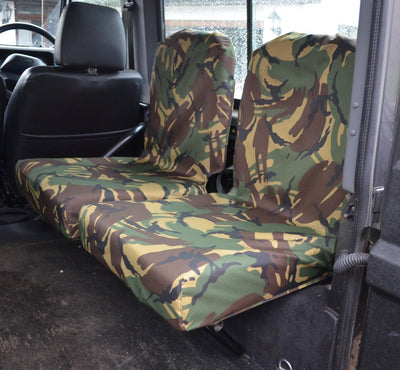 Land Rover Defender 1983 - 2007 Rear Seat Covers Set of 2 Dicky Seats / Green Camouflage Scutes Ltd