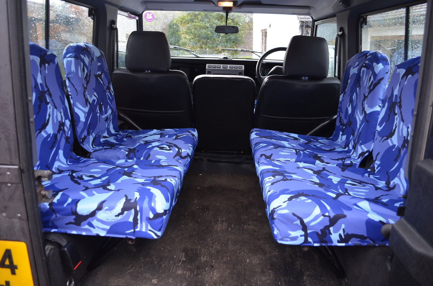 Land Rover Defender 1983 - 2007 Rear Seat Covers Set of 4 Dicky Seats / Blue Camouflage Scutes Ltd