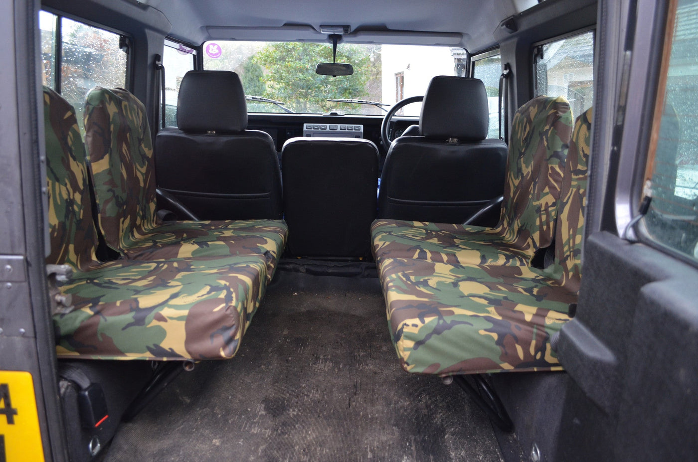 Land Rover Defender 1983 - 2007 Rear Seat Covers Set of 4 Dicky Seats / Green Camouflage Scutes Ltd