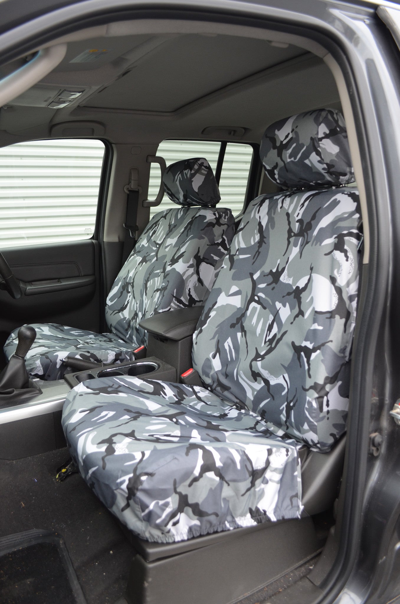 Nissan Navara Double Cab (2005 to 2016) Tailored Seat Covers Front Seats / Urban Camouflage Scutes Ltd