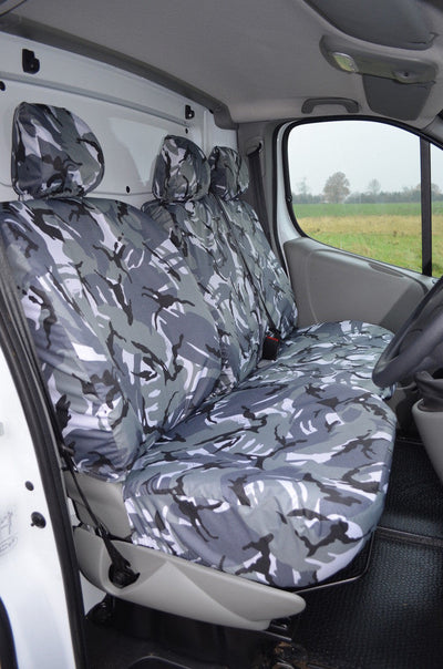 Vauxhall Vivaro 2001 to 2006 Tailored Front Seat Covers Urban Camouflage / Without Driver's Armrest Scutes Ltd
