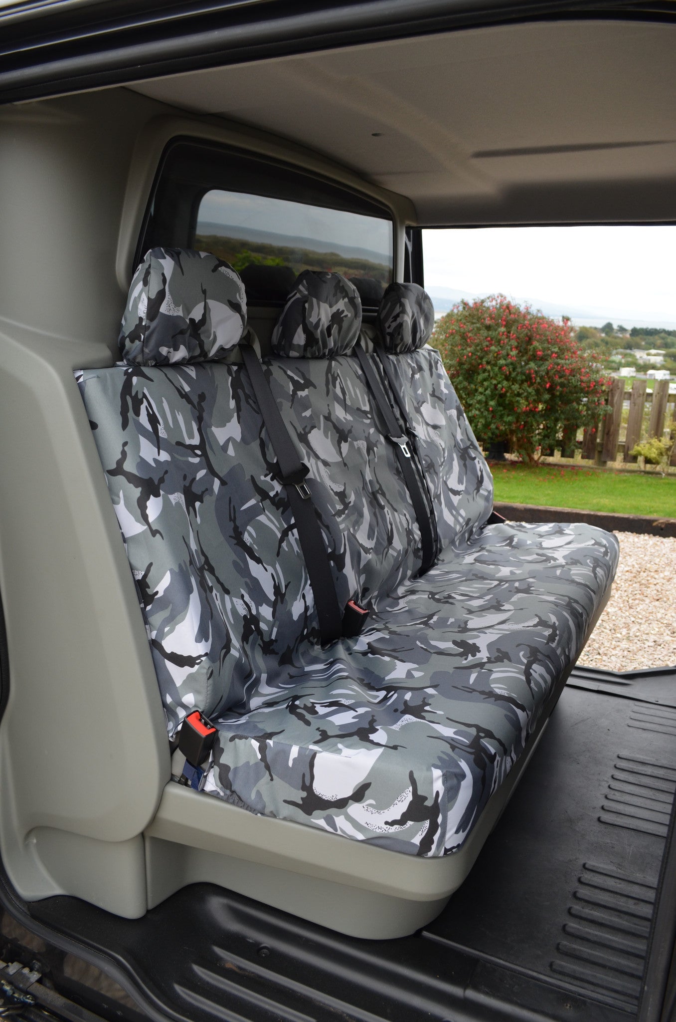 Vauxhall Vivaro Crew Cab 2006 - 2014 Rear Seat Covers Grey Camouflage Scutes Ltd