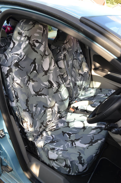Renault Zoe 2012+ Tailored &amp; Waterproof Seat Covers Grey Camouflage / Front Pair Scutes Ltd