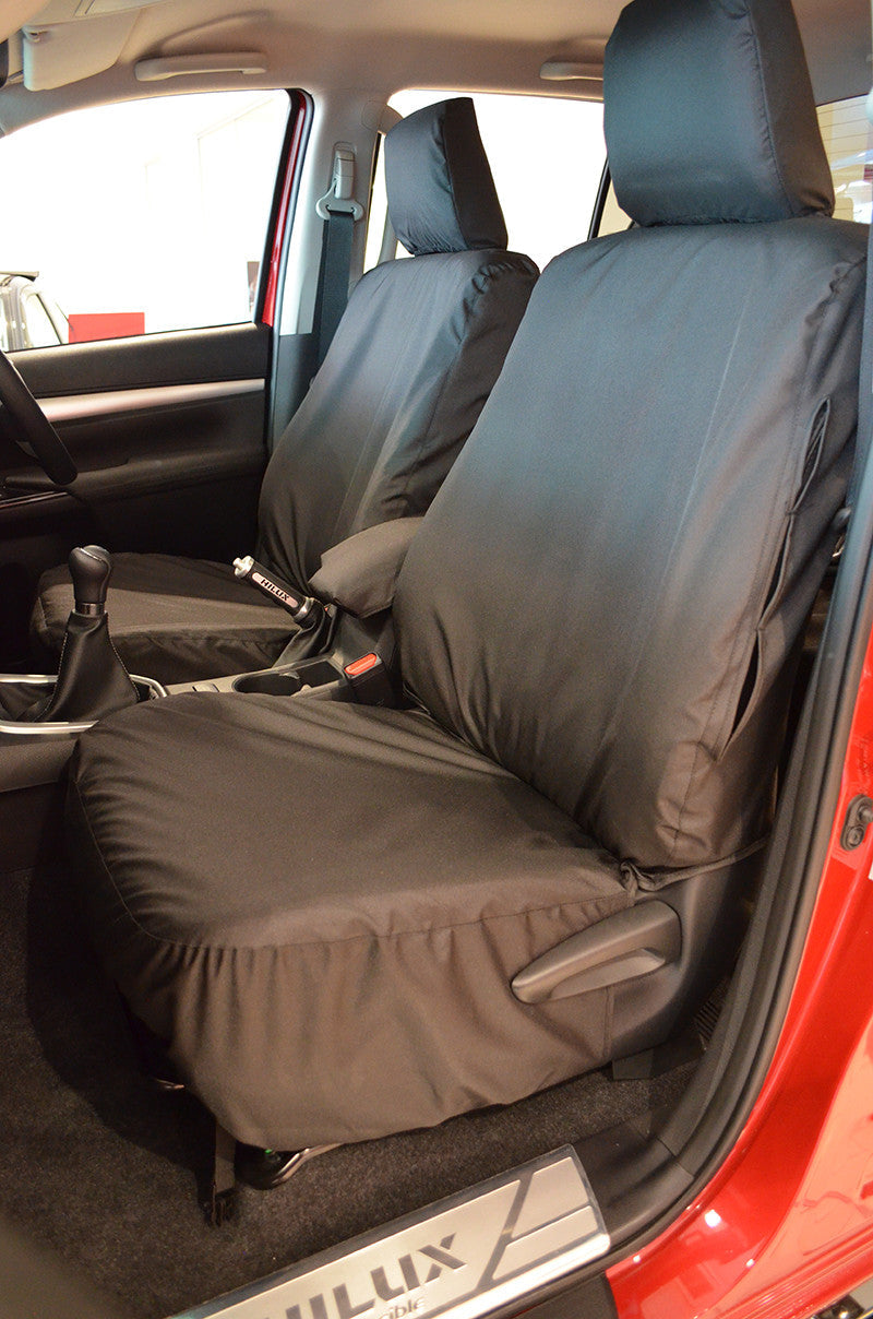 Toyota Hilux Active 2016+ Tailored Seat Covers Black / Front Pair Scutes Ltd