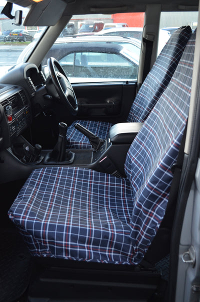 Universal Car &amp; Van Seat Cover Navy Tartan / Front Pair Scutes Ltd