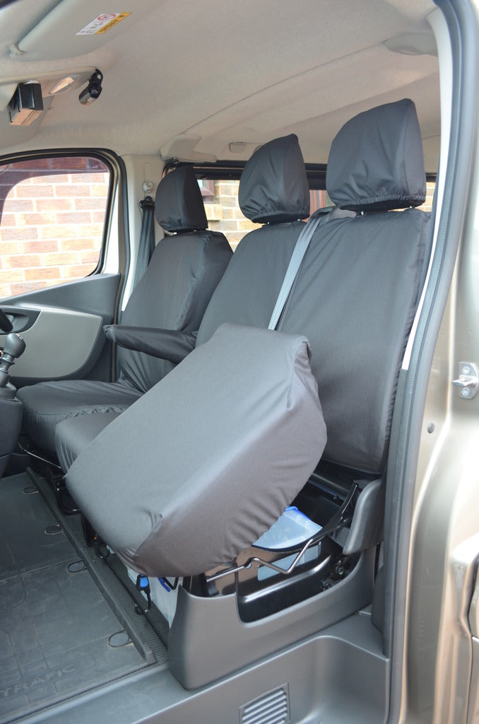 Renault Trafic Van 2014 Onwards Tailored Front Seat Covers Black / Seperate Headrests &amp; Underseat Storage Scutes Ltd