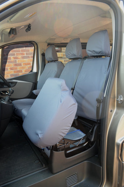 Vauxhall Vivaro 2014 - 2019 Tailored Front Seat Covers Grey / Separate Headrests &amp; Underseat Storage Scutes Ltd