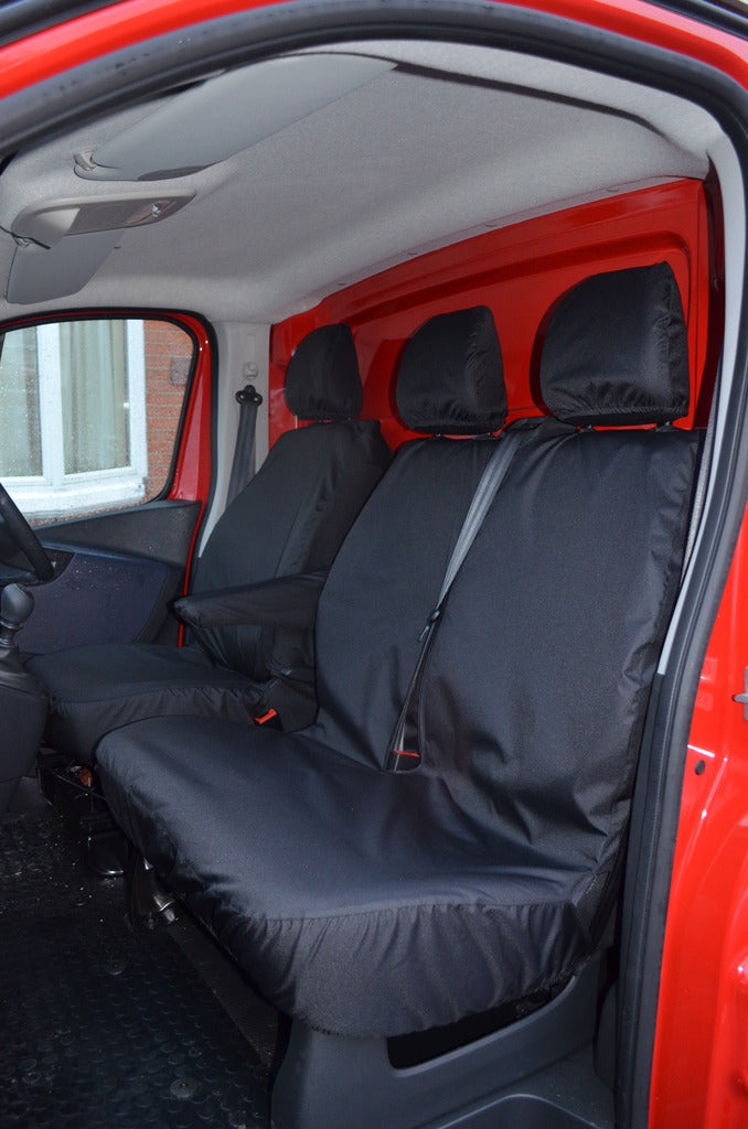 Renault Trafic Van 2014 Onwards Tailored Front Seat Covers Black / Fixed Double Seat [No Underseat Storage] Scutes Ltd