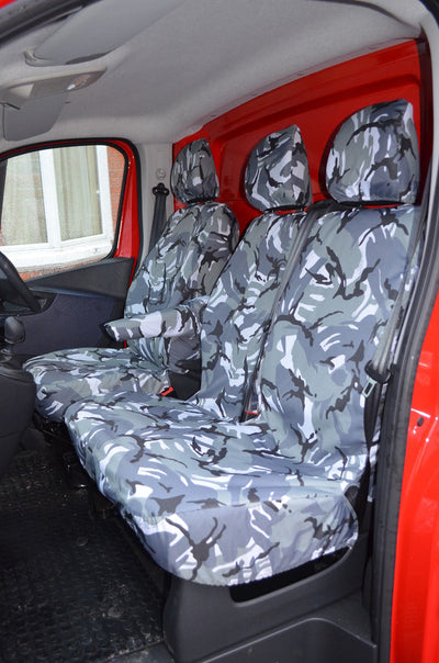 Renault Trafic Van 2014 Onwards Tailored Front Seat Covers Grey Camouflage / Fixed Double Seat [No Underseat Storage] Scutes Ltd