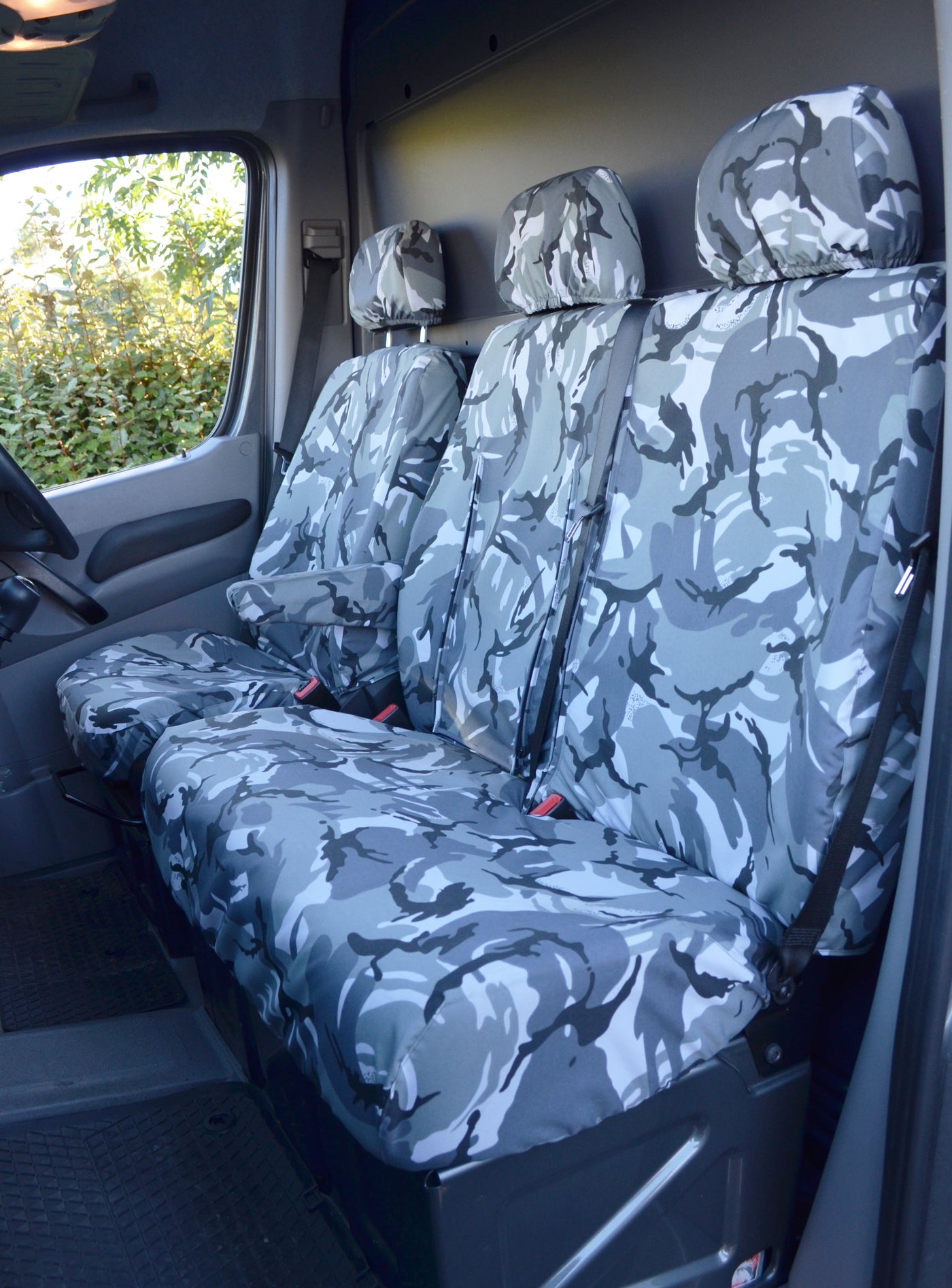 Mercedes Sprinter 2010 - 2018 Van Tailored &amp; Waterproof Seat Covers Grey Camouflage / Front Scutes Ltd